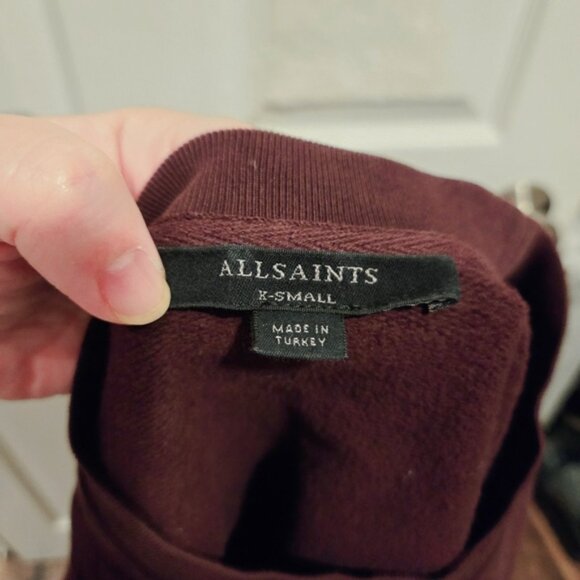 AllSaints Burgundy Cropped Asymmetrical Raw Hem Sweater - Picture 6 of 6